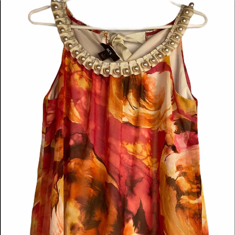 BCX pearl embellished tank rose print size L
